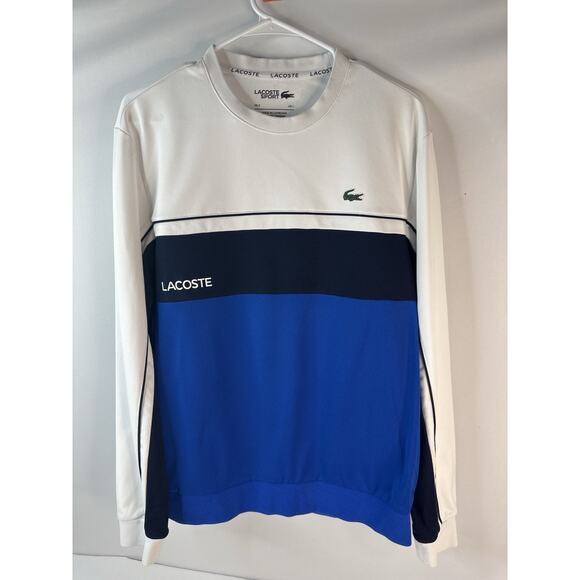 Lacoste Sport Colorblock Sweatshirt Navy White Black L Logo Crewneck Pullover - Picture 2 of 8
